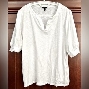 Talbots White Blouse with Puff/cuffed Sleeves and Mandarin Collar